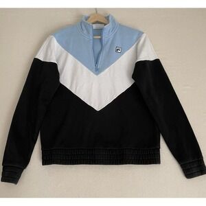 FILA Women's Quarter Zip Pullover‎ Sweatshirt Top Size Medium Chevron Blue Shirt